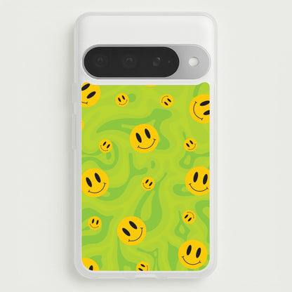 Green Wavey Smileys Pattern Phone Case for Google Pixel 10 Pro XL
