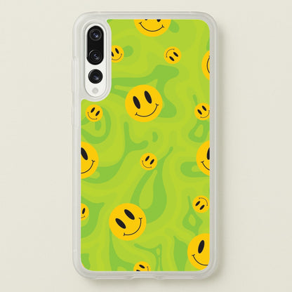 Green Wavey Smileys Pattern  - Psychedelic Phone Case for Huawei P20 Pro