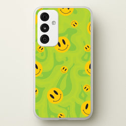 Green Wavey Smileys Pattern  - Psychedelic Phone Case for Galaxy A35