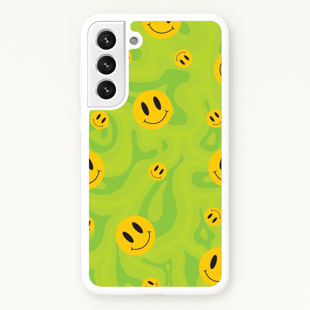 Green Wavey Smileys Pattern  - Psychedelic Phone Case for Galaxy S22 Plus