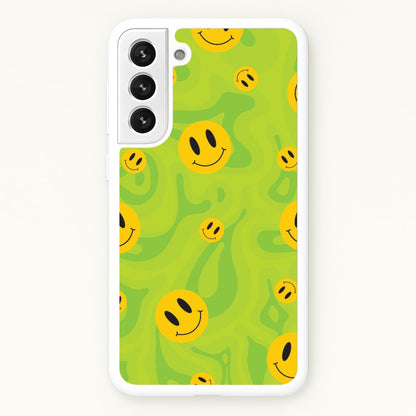 Green Wavey Smileys Pattern  - Psychedelic Phone Case for Galaxy S22 Plus