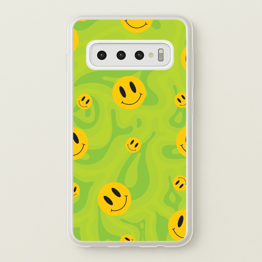 Green Wavey Smileys Pattern  - Psychedelic Phone Case for Galaxy S10