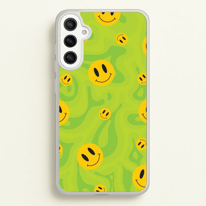 Green Wavey Smileys Pattern  - Psychedelic Phone Case for Galaxy A36
