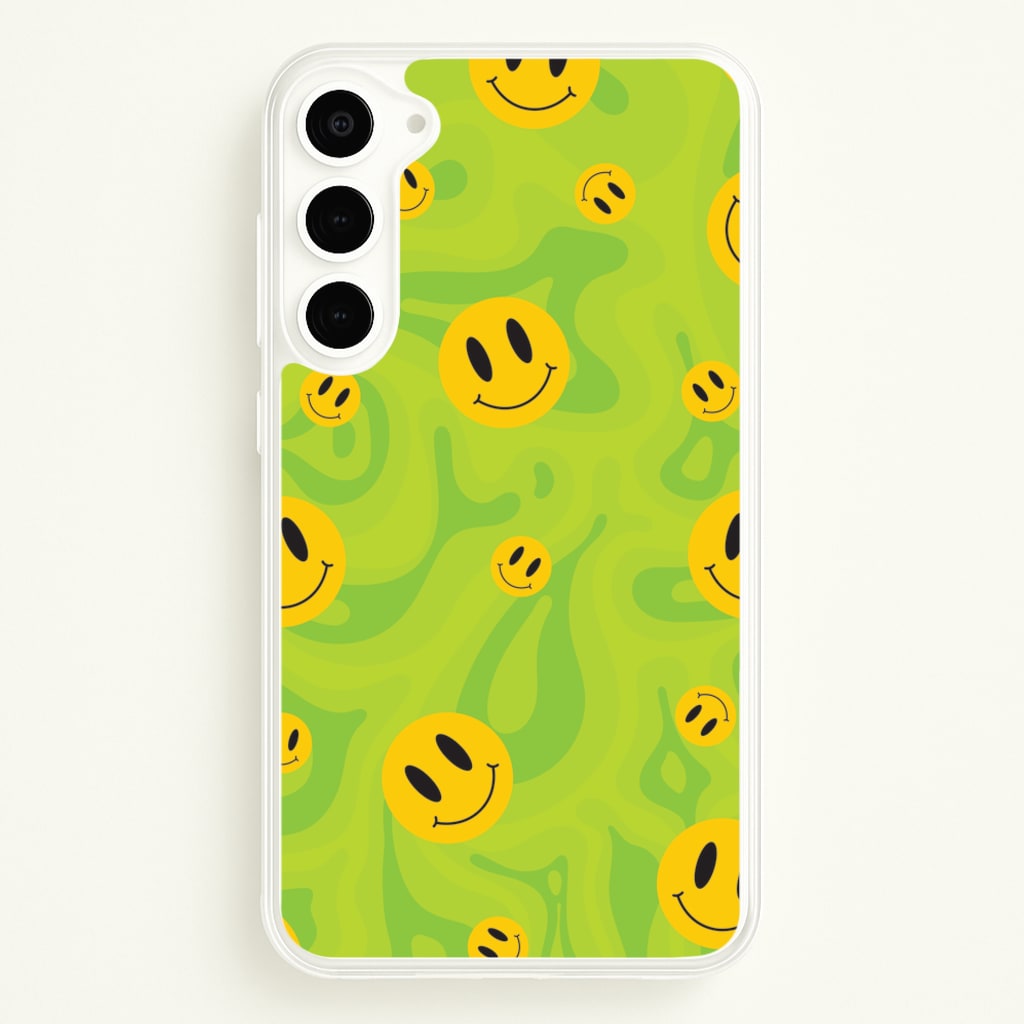 Green Wavey Smileys Pattern  - Psychedelic Phone Case for Galaxy S23 Plus