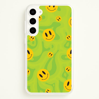 Green Wavey Smileys Pattern  - Psychedelic Phone Case for Galaxy S23 Plus
