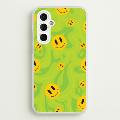 Green Wavey Smileys Pattern  - Psychedelic Phone Case for Galaxy A14