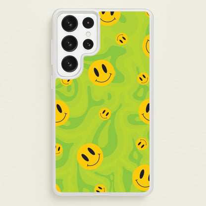Green Wavey Smileys Pattern  - Psychedelic Phone Case for Galaxy S22 Ultra