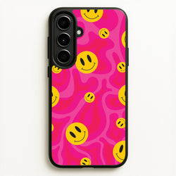 Pink Wavey Smileys Pattern  - Psychedelic Phone Case for Galaxy A56