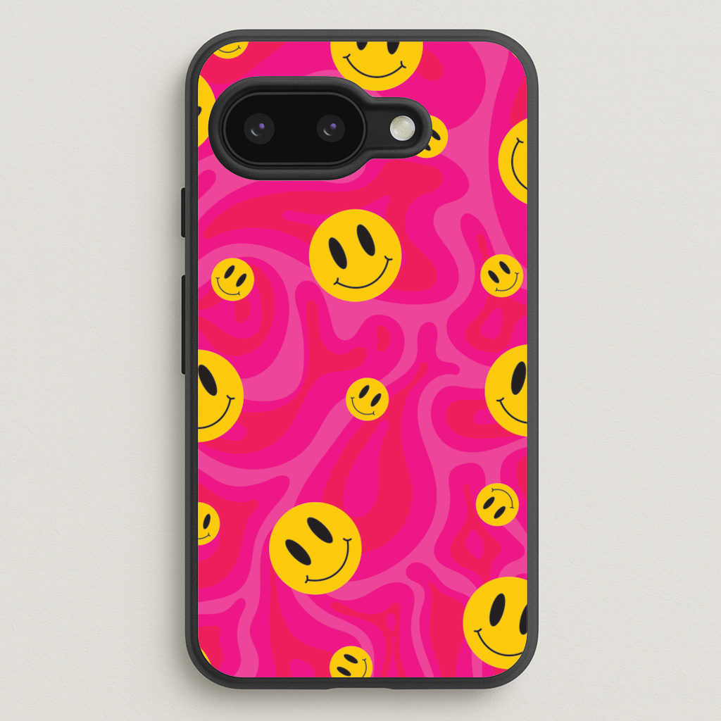 Pink Wavey Smileys Pattern  - Psychedelic Phone Case for Google Pixel 9a