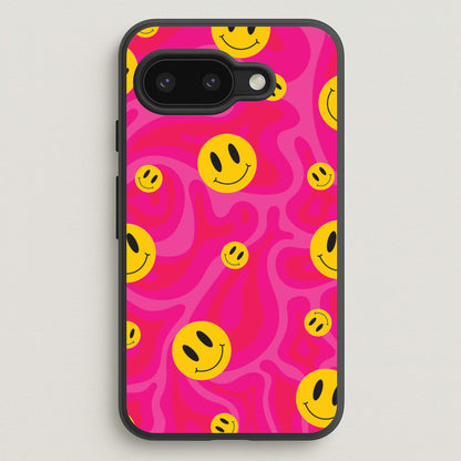 Pink Wavey Smileys Pattern  - Psychedelic Phone Case for Google Pixel 9a