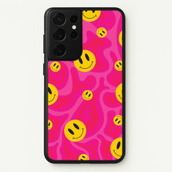 Pink Wavey Smileys Pattern  - Psychedelic Phone Case for Galaxy S21 Ultra