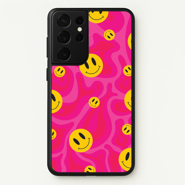 Pink Wavey Smileys Pattern  - Psychedelic Phone Case for Galaxy S21 Ultra