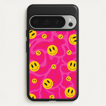 Pink Wavey Smileys Pattern  - Psychedelic Phone Case for Google Pixel 9 Pro XL