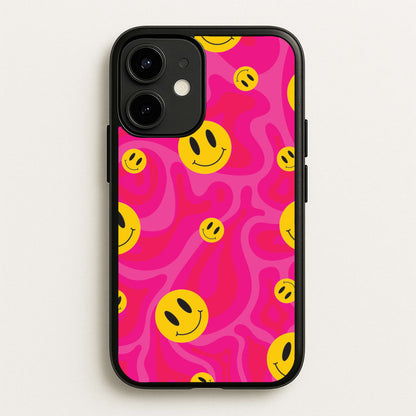 Pink Wavey Smileys Pattern  - Psychedelic Phone Case for iPhone 12 / 12 Pro