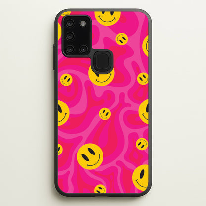 Pink Wavey Smileys Pattern  - Psychedelic Phone Case for Galaxy A21s