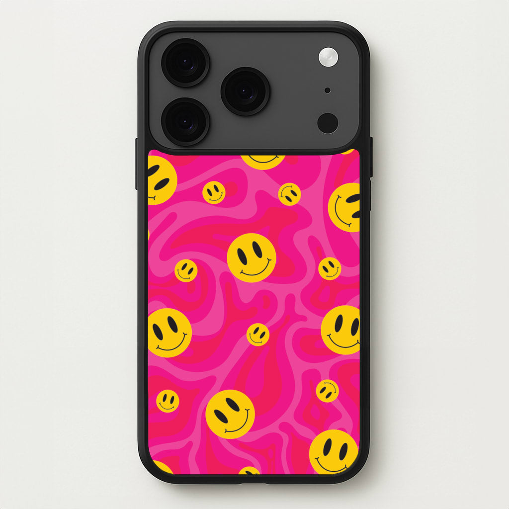 Pink Wavey Smileys Pattern Phone Case for iPhone 17 Pro