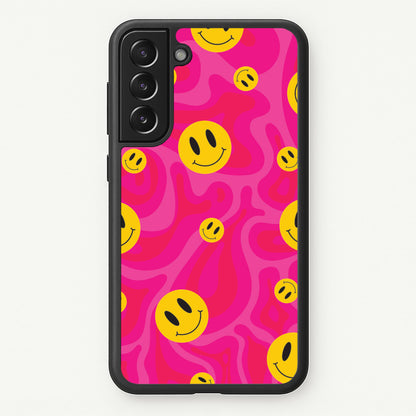 Pink Wavey Smileys Pattern  - Psychedelic Phone Case for Galaxy S21
