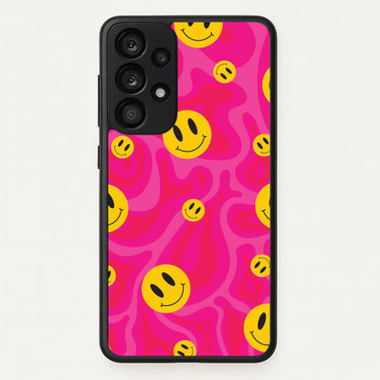 Pink Wavey Smileys Pattern  - Psychedelic Phone Case for Galaxy A53