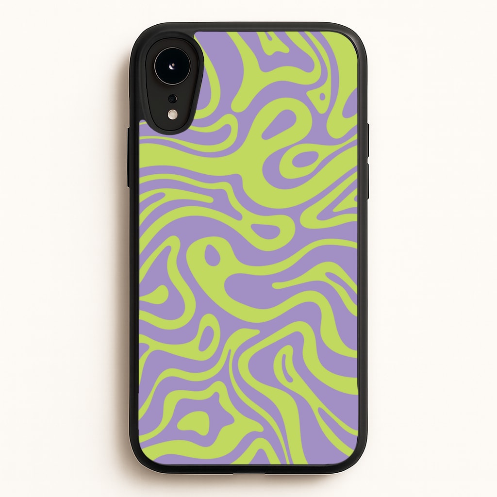 Green And Purple Waves Pattern  - Psychedelic Phone Case for iPhone XR