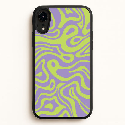 Green And Purple Waves Pattern  - Psychedelic Phone Case for iPhone XR