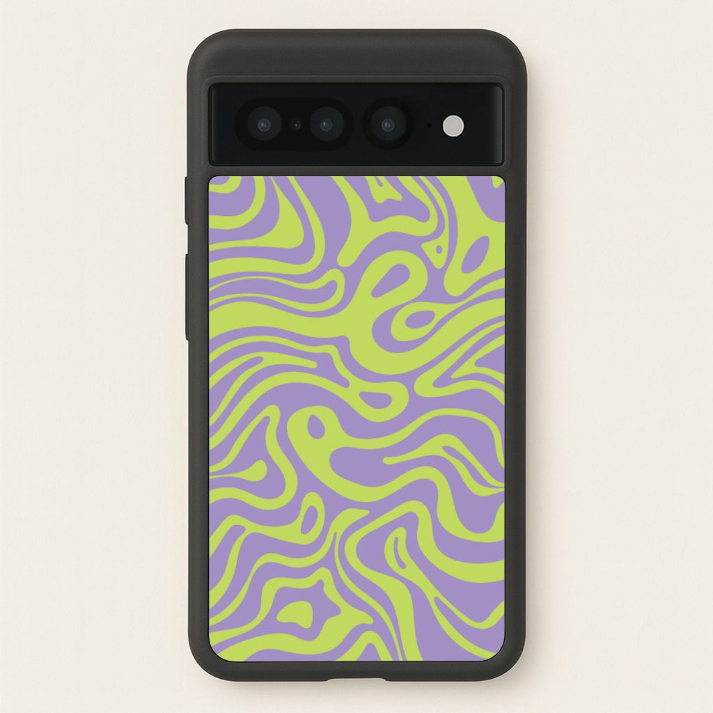 Green And Purple Waves Pattern  - Psychedelic Phone Case for Google Pixel 7 Pro