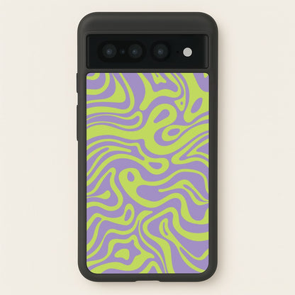 Green And Purple Waves Pattern  - Psychedelic Phone Case for Google Pixel 7 Pro