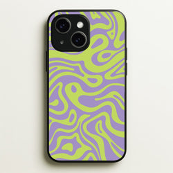 Green And Purple Waves Pattern  - Psychedelic Phone Case for iPhone 15 Plus