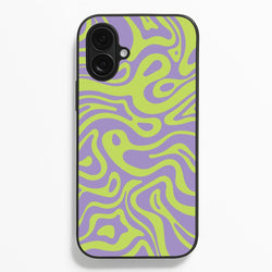 Green And Purple Waves Pattern  - Psychedelic Phone Case for iPhone 16 Plus