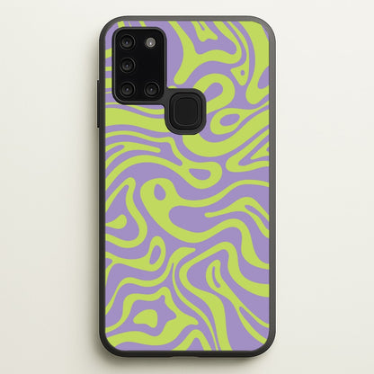 Green And Purple Waves Pattern  - Psychedelic Phone Case for Galaxy A21s