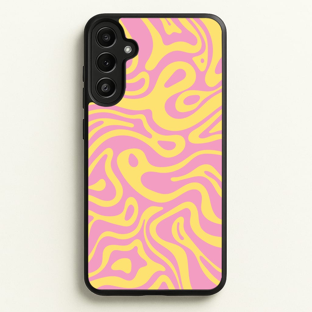 Yellow And Pink Waves Pattern  - Psychedelic Phone Case for Galaxy A34