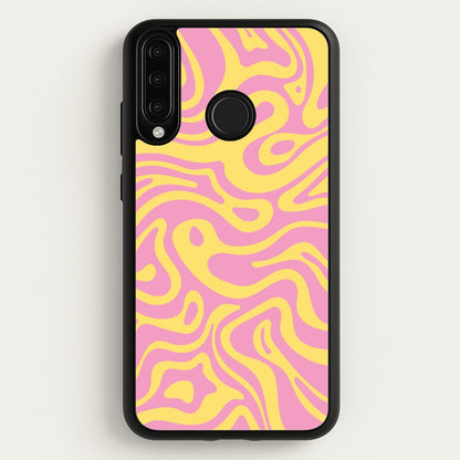 Yellow And Pink Waves Pattern  - Psychedelic Phone Case for Huawei P30 Lite