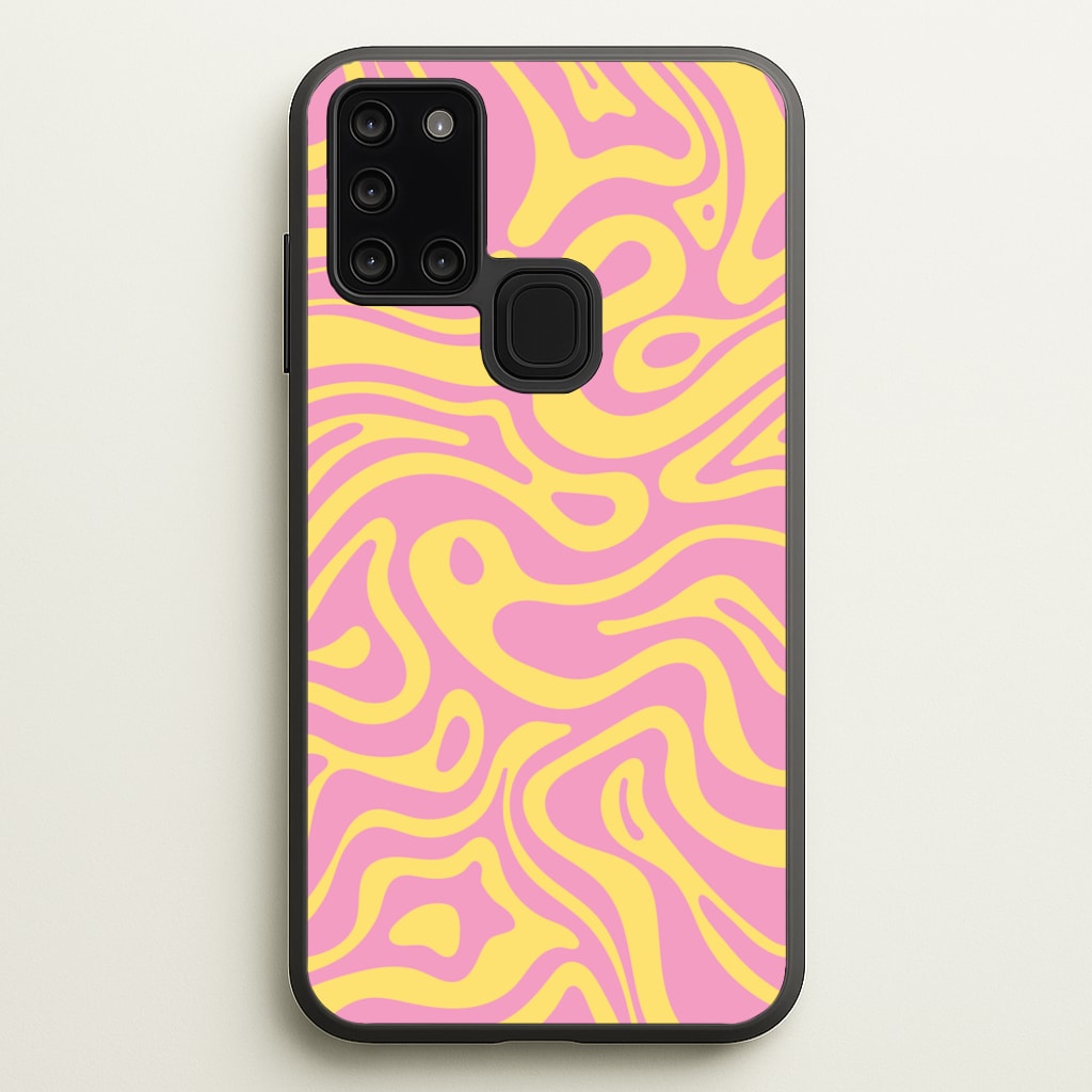 Yellow And Pink Waves Pattern  - Psychedelic Phone Case for Galaxy A21s