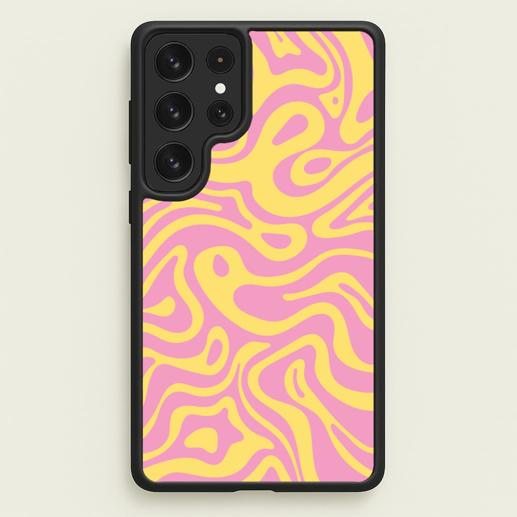 Yellow And Pink Waves Pattern  - Psychedelic Phone Case for Galaxy S23 Ultra