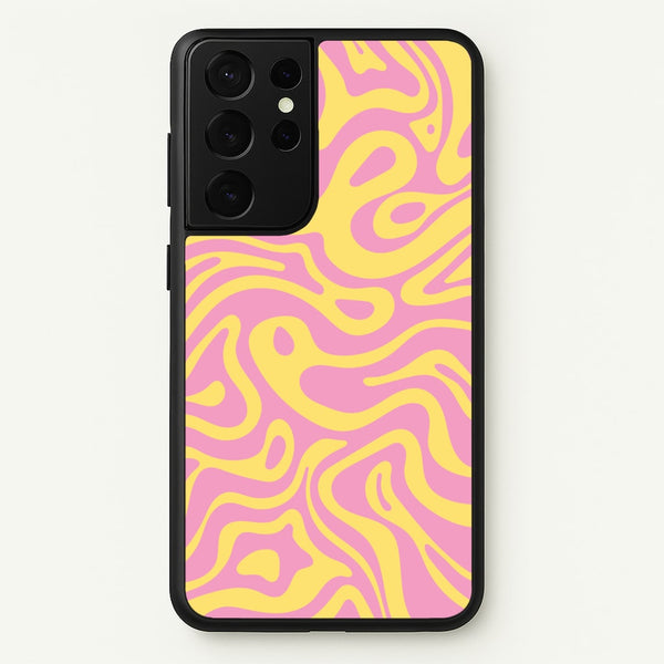 Yellow And Pink Waves Pattern  - Psychedelic Phone Case for Galaxy S21 Ultra