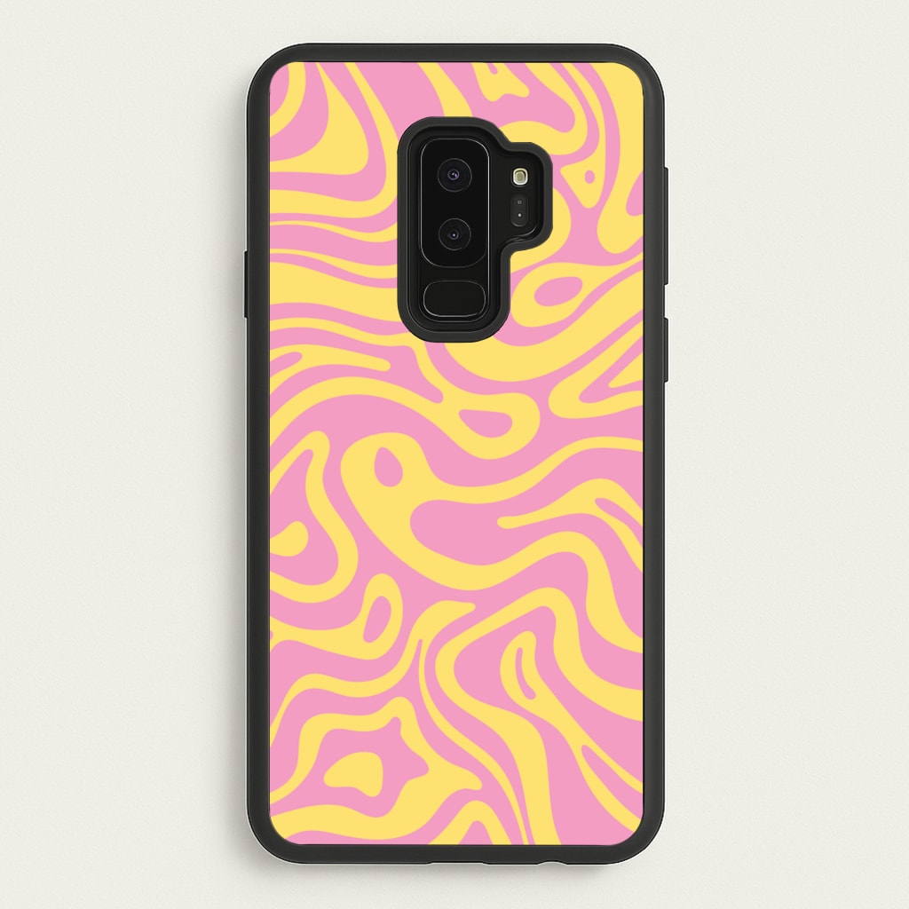 Yellow And Pink Waves Pattern  - Psychedelic Phone Case for Galaxy S9 Plus