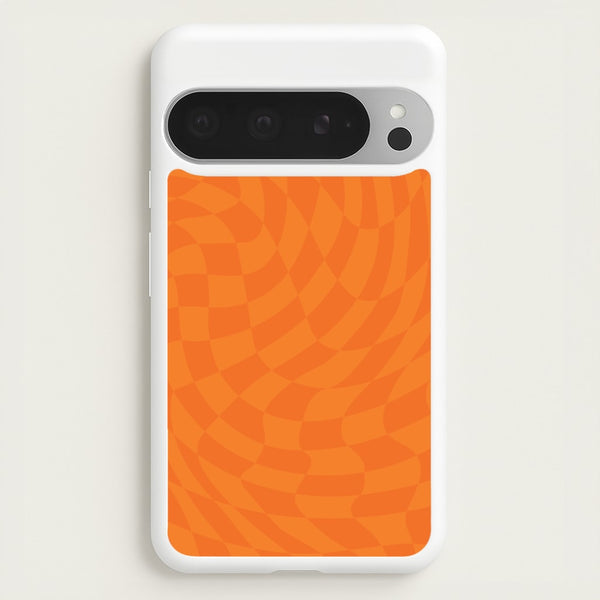 Orange Trippy Checkerboard Pattern  - Psychedelic Phone Case for Google Pixel 9 Pro XL