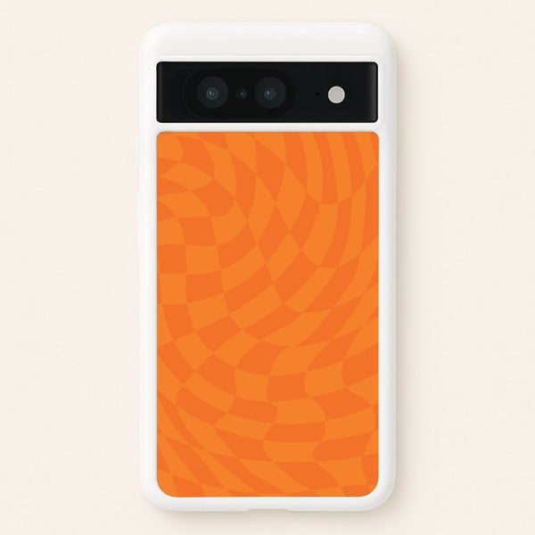 Orange Trippy Checkerboard Pattern  - Psychedelic Phone Case for Google Pixel 8