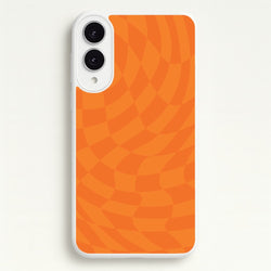 Orange Trippy Checkerboard Pattern  - Psychedelic Phone Case for Galaxy S25 Edge