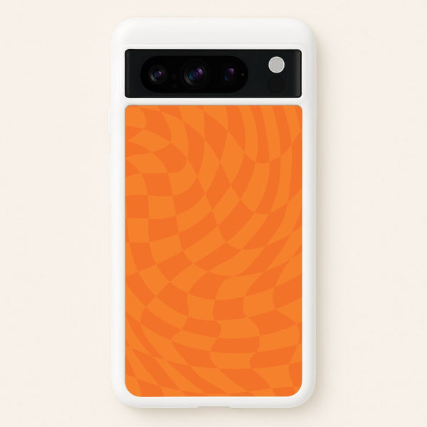 Orange Trippy Checkerboard Pattern  - Psychedelic Phone Case for Google Pixel 8 Pro