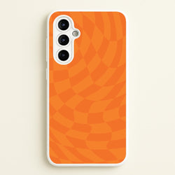 Orange Trippy Checkerboard Pattern  - Psychedelic Phone Case for Galaxy A54