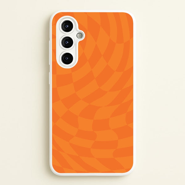 Orange Trippy Checkerboard Pattern  - Psychedelic Phone Case for Galaxy A54