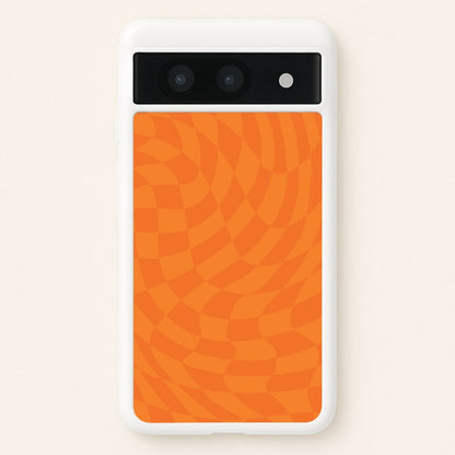 Orange Trippy Checkerboard Pattern  - Psychedelic Phone Case for Google Pixel 8a