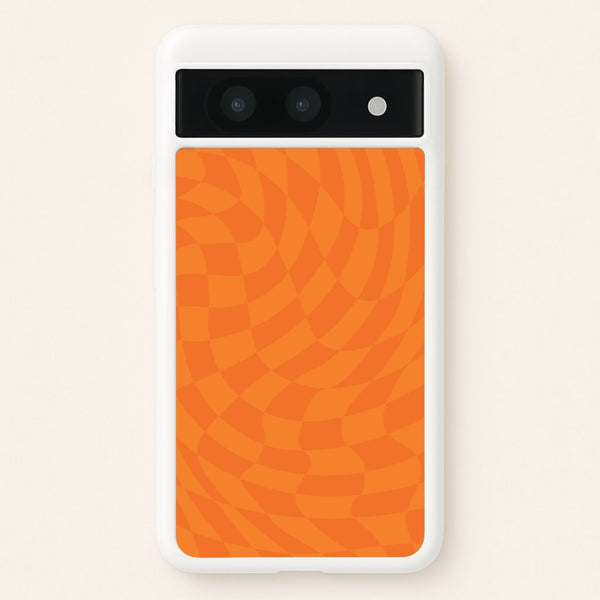 Orange Trippy Checkerboard Pattern  - Psychedelic Phone Case for Google Pixel 8a