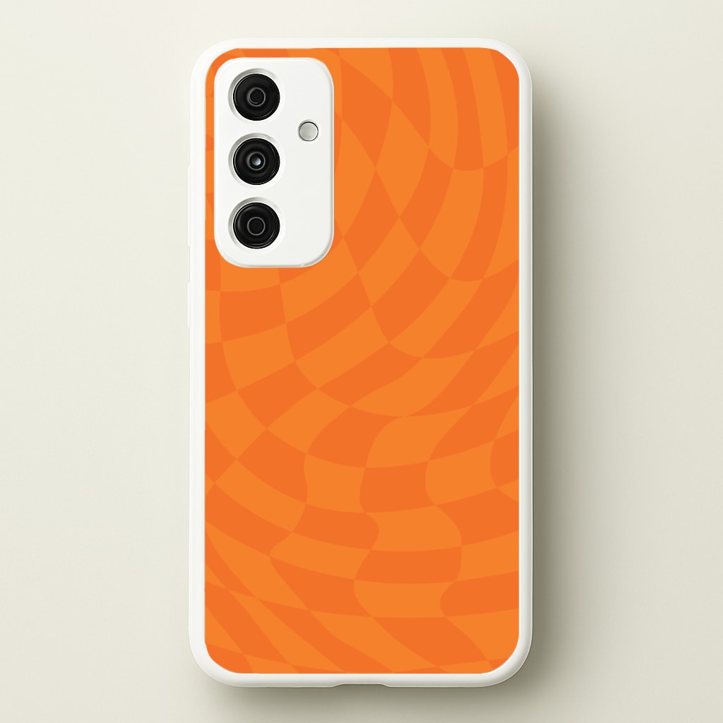 Orange Trippy Checkerboard Pattern  - Psychedelic Phone Case for Galaxy A55