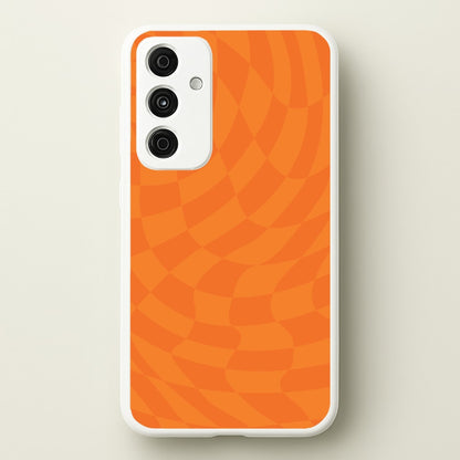 Orange Trippy Checkerboard Pattern  - Psychedelic Phone Case for Galaxy A55