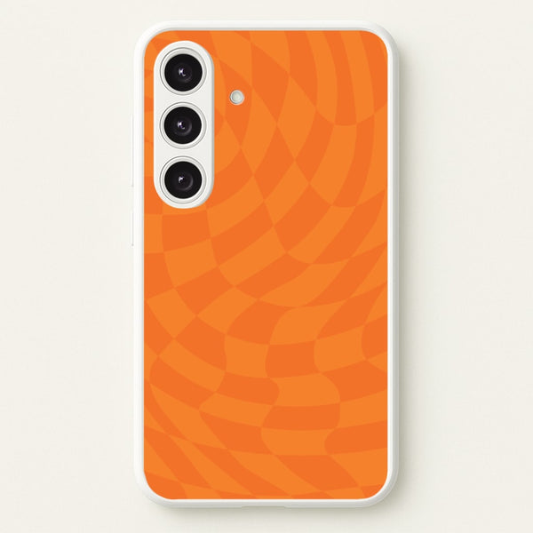 Orange Trippy Checkerboard Pattern  - Psychedelic Phone Case for Galaxy S24FE