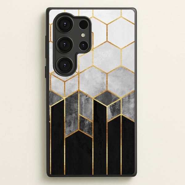 Black White & Gold Honeycomb Pattern  - Pattern Phone Case for Galaxy S25 Ultra