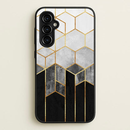 Black White & Gold Honeycomb Pattern  - Pattern Phone Case for Galaxy A54