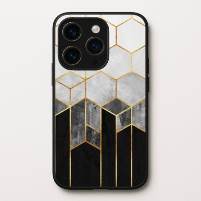 Black White & Gold Honeycomb Pattern  - Pattern Phone Case for iPhone 15 Pro Max