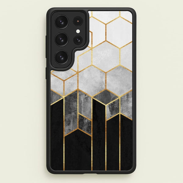 Black White & Gold Honeycomb Pattern  - Pattern Phone Case for Galaxy S22 Ultra